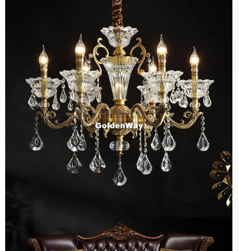Новая медная люстра K9 хрустальная из бронзы и меди Подвесная лампа E14