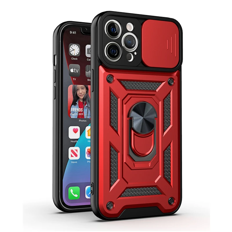 

Slide Camera Lens Protect Mobile Phone Case For iPhone 13 11 12 Mini XS Max XR X 7 8Plus SE Military Grade Bumpers Armor Covers