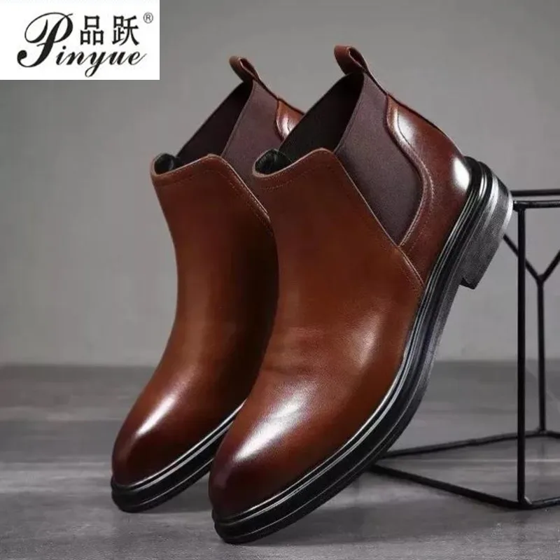 Мужские меховые ботинки челси на весну и зиму кожаная повседневная обувь мужские