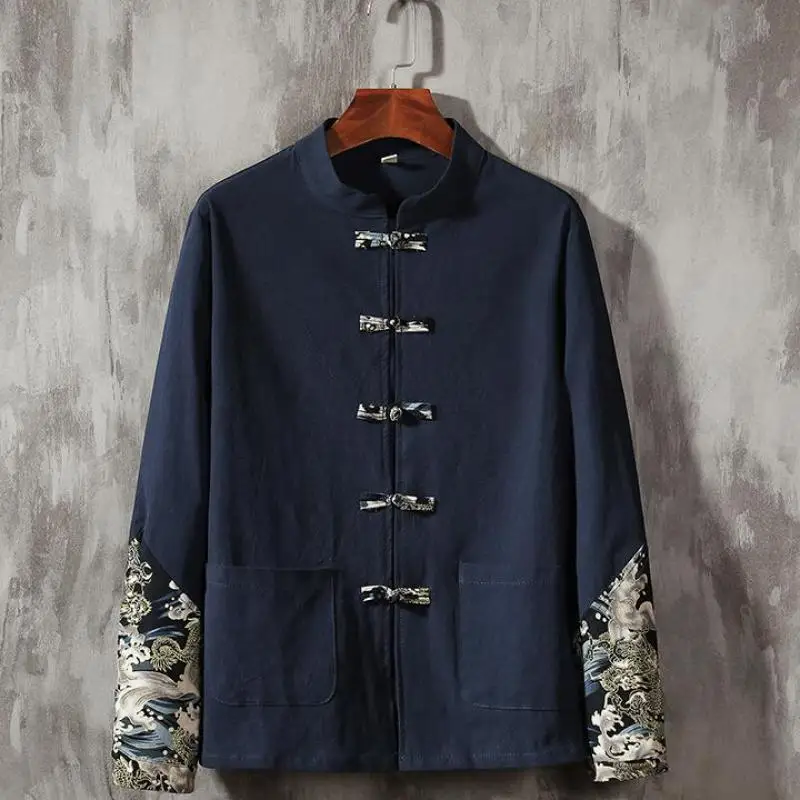 Костюм Тан в китайском ретро стиле хлопковая Льняная мужская одежда 2021 с принтом