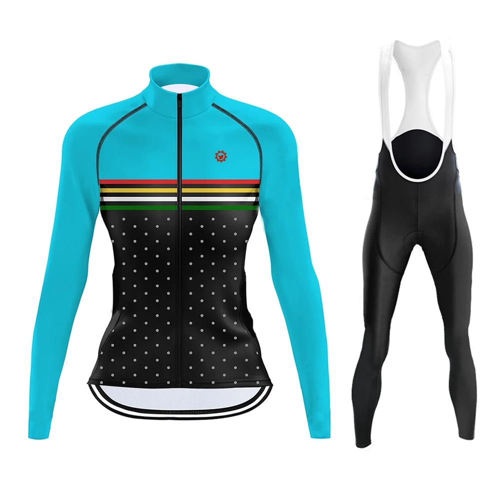 

2020 Women Cycling Jersey Long Sleeve Bike Clothing Female MTB Tops Ropa Ciclismo Maillot Riding Sets Bib Short Gel Pad