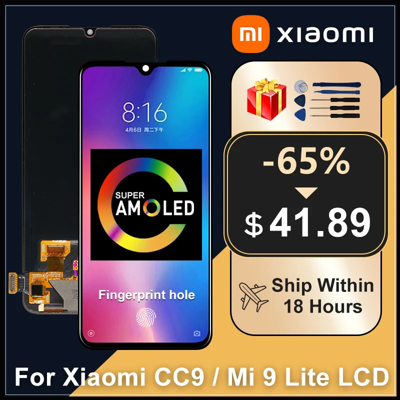 

6,39 "AMOLED для Xiaomi Mi CC9 LCD MI 9 Lite дисплей сенсорный экран дигитайзер для MI CC9 дисплей запасные части