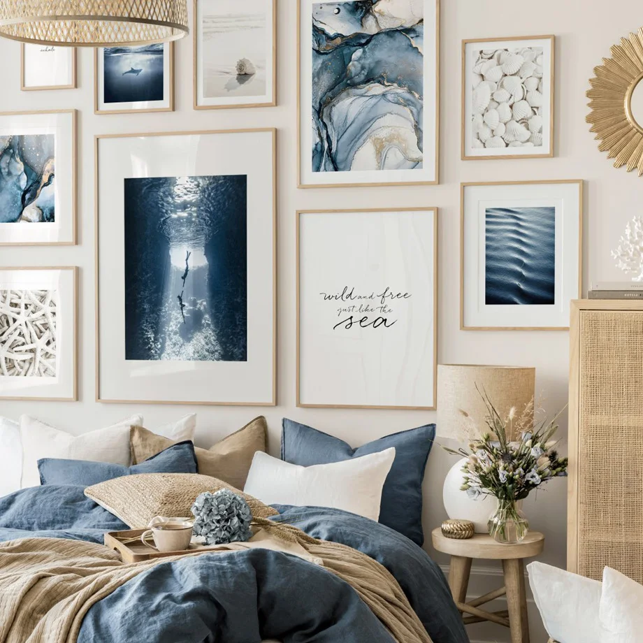 

Diving Couple Dolphin Blue Bow Wave Beach Seashell Nordic Poster Wall Art Print Canvas Painting Decor Pictures For Living Room