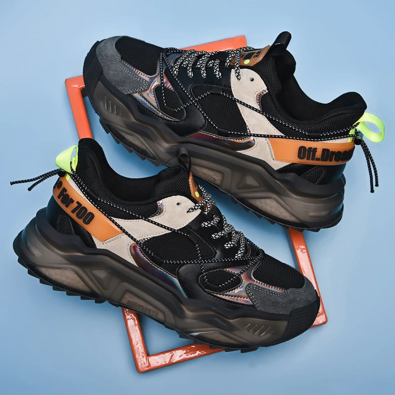 

New Arrival Sports Shoes Men Comfortable Leather Platform Male Sneakers Designer Man Running Shoes Tide Mesh Shoes Big Size 45