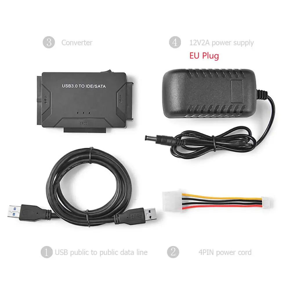 HDD жесткий диск конвертер USB3.0 к SATA/IDE для 2,5 дюймов/3,5 дюймов внешний жесткий диск чехол коробка 5 Гбит/с Высокая скорость для ПК ноутбука - Цвет: EU PLUG