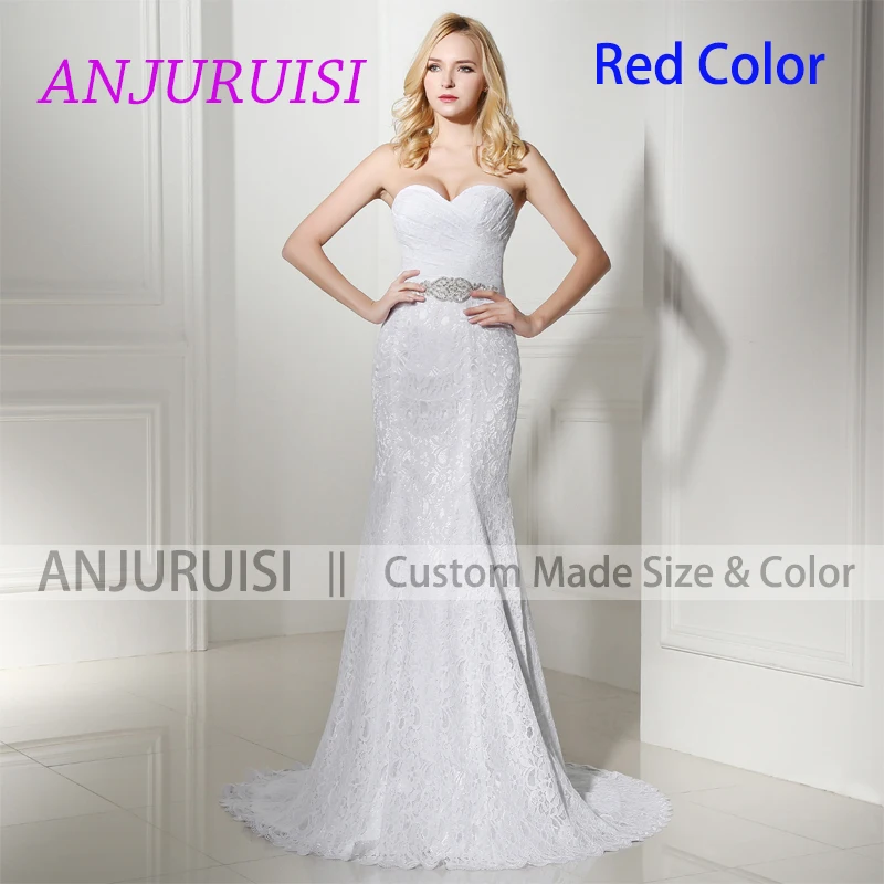 red color ANJURUISI элегантные белые кружевные свадебные платья Русалка Свадебные платья винтажные богемные Свадебные платья дешевые Sereia с жакетом - Цвет: red color