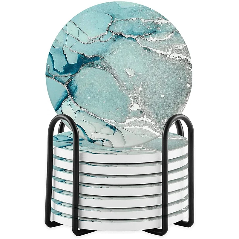 

Керамические подставки для напитков, абсорбирующие воды, подставки с мраморной текстурой из пробки с держателем для журнального столика, к...