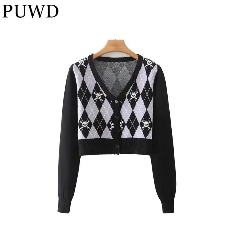

PUWD Women Solid Knitted Short Shirts 2021 Automn Fashion Ladies Casual Slim Cardigan Female TurnDown Collar Long Sleeve Shirt