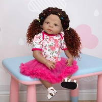 23 inch full silicone reborn baby doll 57 cm black skin with density curls hair bebe bathble girl bebe toy kid playmate gift