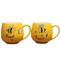 little bee cartoon cute ceramic mug mouth cup office home with spoon large capacity tea coffee drinking cup funny coffee cups