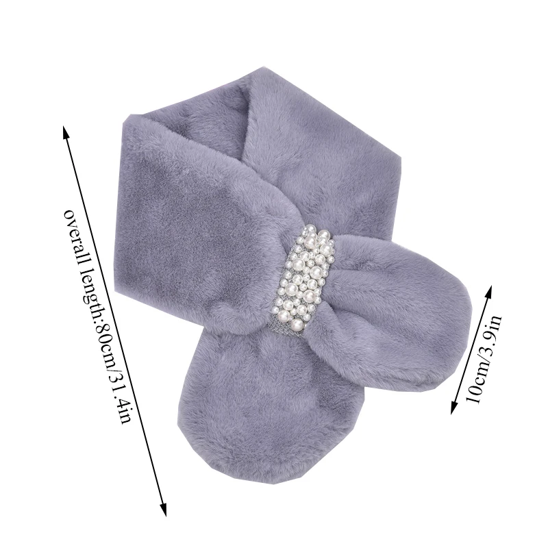 Женский шарф из искусственного кроличьего меха зимний плотный с пряжкой жемчуга