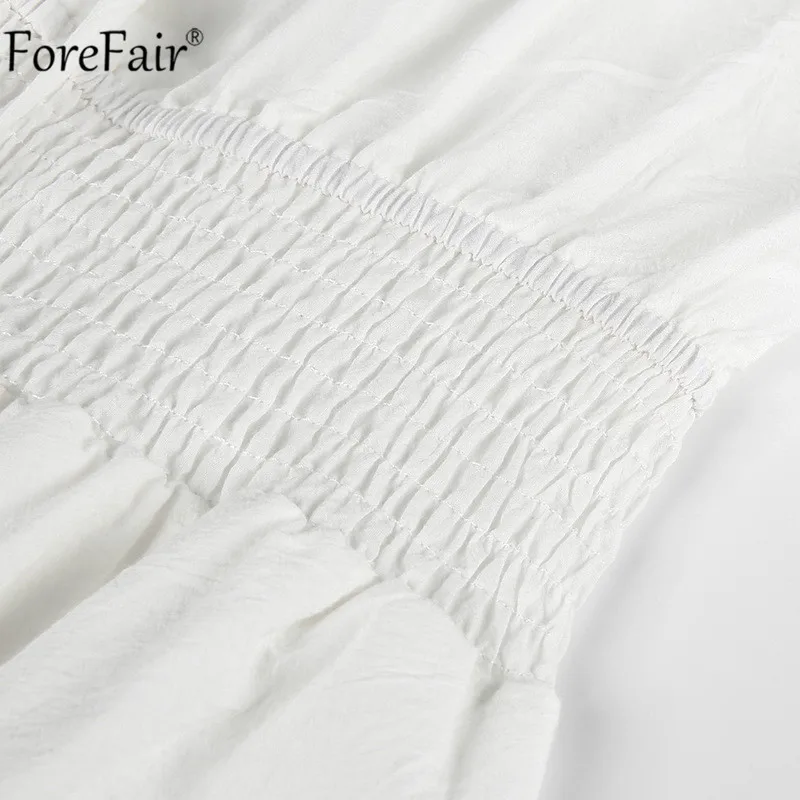 Forefair с открытыми плечами рюшами с пышными рукавами Boho Платье Белое Женское с рюшами пляжное платье без бретелек повседневное хлопковое с длинным рукавом Сарафаны