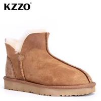 KZZO New Fashion Sheepskin Suede Leather Women Winter Boots 100% Natural Wool Fur Lined Ankle Snow Boots Non-slip Shoes Warm