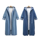 Куртка женская джинсовая с капюшоном, модная Свободная Повседневная Длинная Верхняя одежда из денима, на пуговицах, пальто