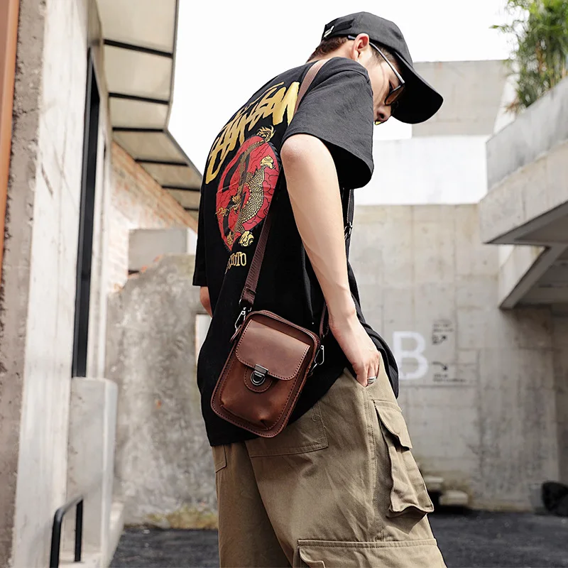 Новая Корейская версия мужской кожаной сумки на одно плечо для отдыха открытом