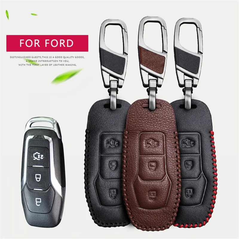 

Leather Car Key Case Cover For Ford Mondeo Mk3 Mk4 Max 3 Focus 3 2 Mk2 Fiesta Kuga Fusion Mk7 Escort Buttons Key Chain Holder