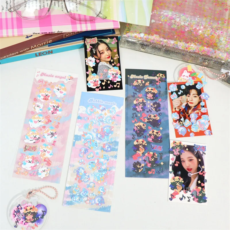 Корейская Милая мультяшная животная лазерная наклейка хлопья идол карты декор