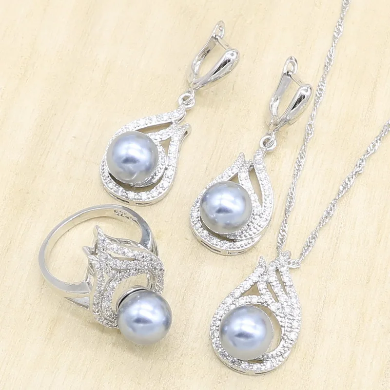 Женский серебряный ювелирный набор серое ожерелье из пресноводного жемчуга