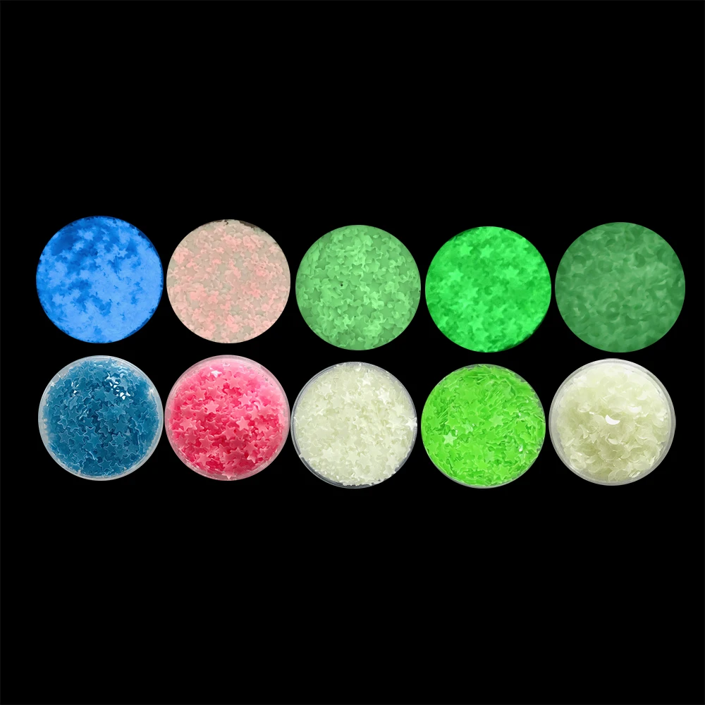 

PrettyG 1 Box Luminous Star Nail Glitter Glow in the Dark for Resin DIY Making Art Craft Nail Makeup Decoration Accessories Set4