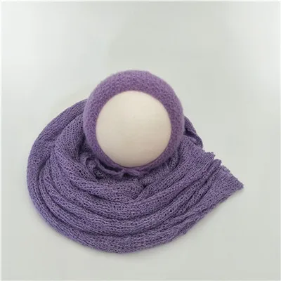 lavender Эластичная вязаная пеленка и комплект с капором для новорожденных реквизит для фото новорожденных Комплект обертывания детская шляпа набор для фотосъемки - Цвет: lavender