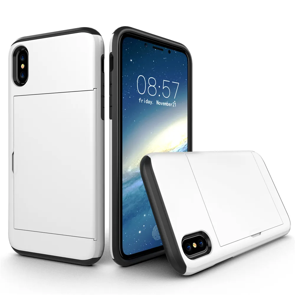 Чехол VRSDES для iPhone 7, 7 plus, 8, 8 plus, 5S, 6 слотов для карт, ударопрочный Жесткий ПК, мягкий ТПУ Гибридный чехол-кошелек для iPhone X, XS, чехол для MAX XR - Цвет: White