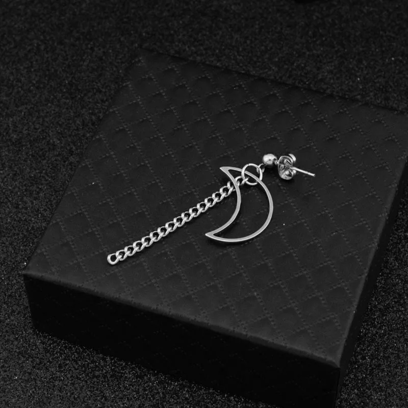 

Banru Korean New Style Men's Punk Earrings Stainless Steel Fashionable Rock Moon Chain Pendant Ear Clips Male Hip Hop Ladies Boy