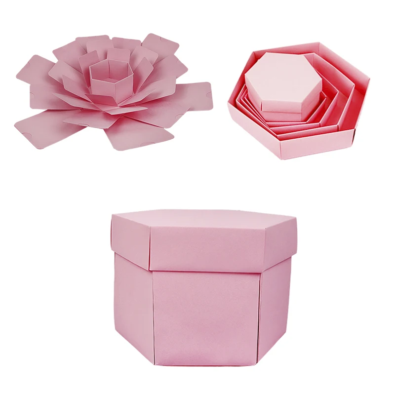 

Hexagon Surprise Explosion Box DIY Handmade Scrapbook Photo Album Wedding Gift Box for Wedding Valentine Christmas Gift Boxes