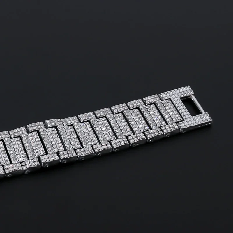 В стиле хип-хоп 21 мм Полный Стразы цепи из нержавеющей стали цвета: золотистый