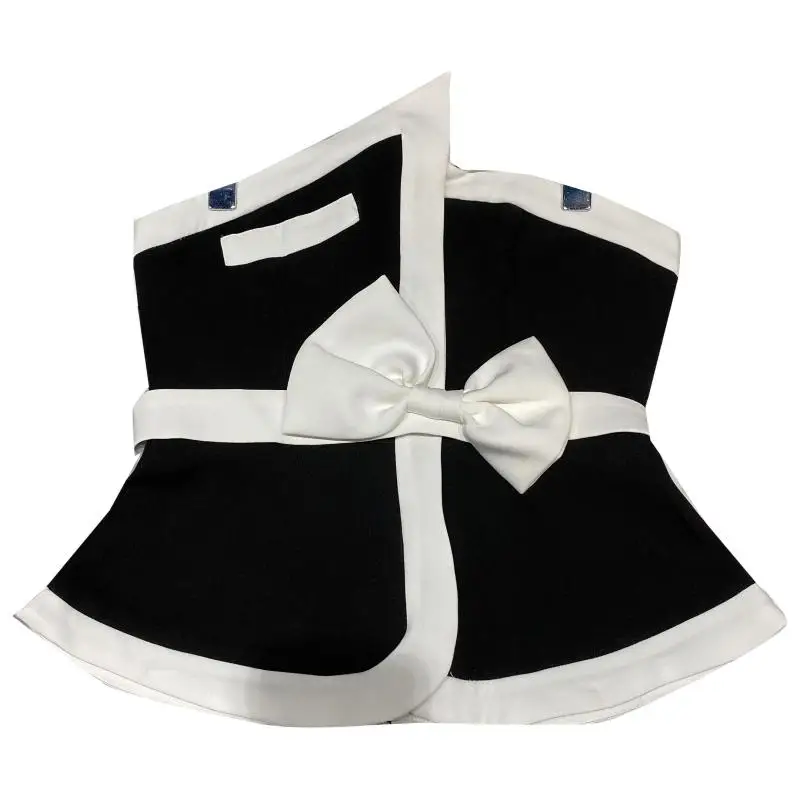 

2021 Summer New Black And White Contrast Bow Waist Cross Waist Cover Bra