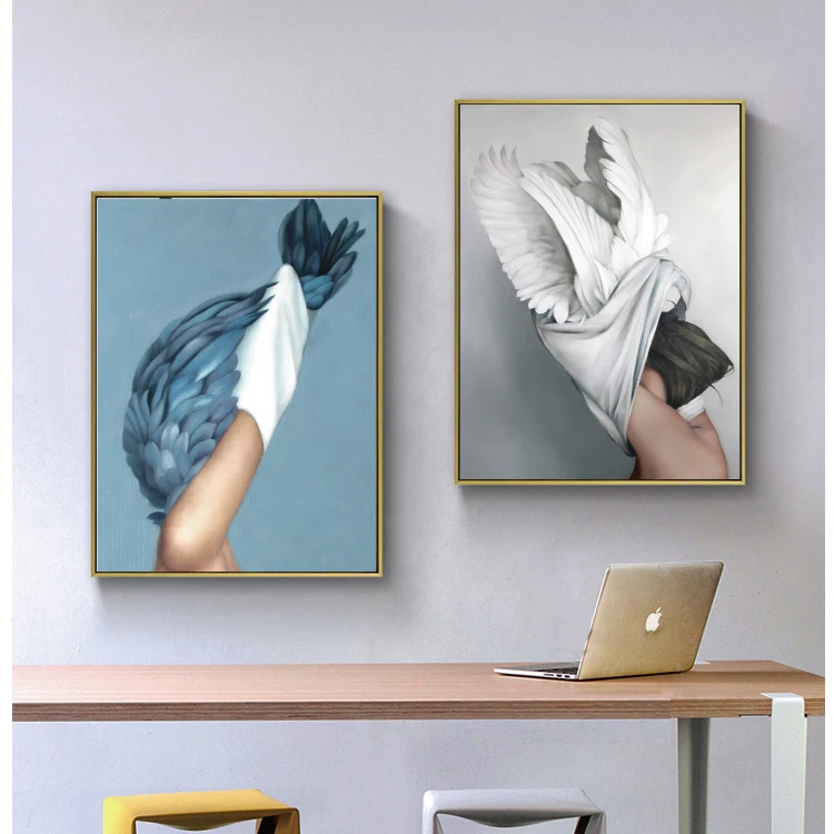 Скандинавский абстрактный цветок перо Аватар девушка Картина на холсте
