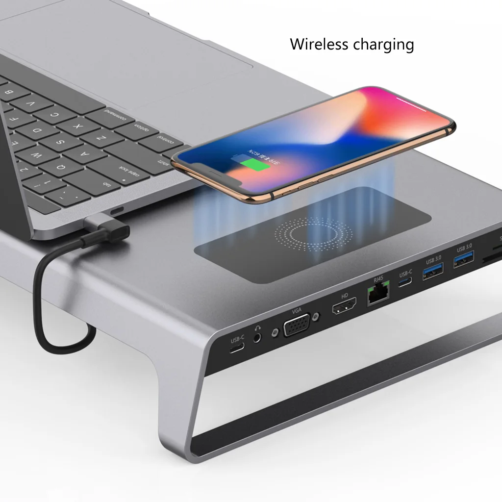 Type-C Multi-function Extension Dock Station Dock Base with USB 3.0 Data Transmission Dual USB Interface for PD Charging
