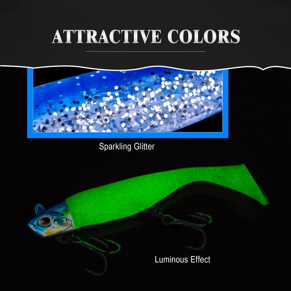 Goture 5pcs Jig Head Soft Fishing Lure Wobbler Silicone Artificial Bait Sea Bass Tackle (1Head + 2 Tail) | Спорт и развлечения