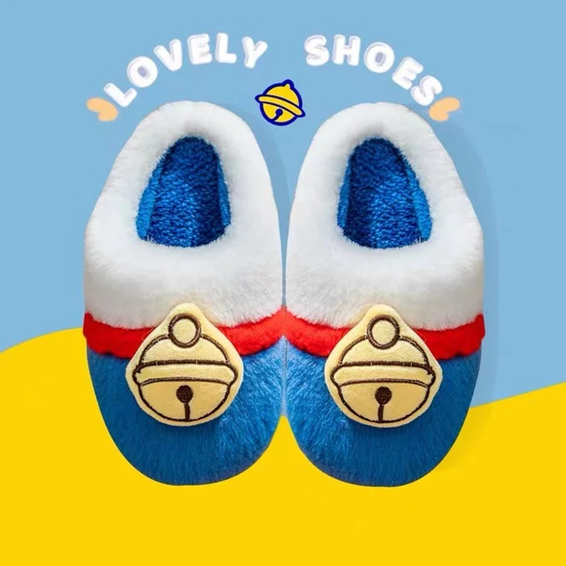 

2021 Мультяшные тапочки из хлопка Doraemon для зимы и осени, Детская домашняя нескользящая обувь, детские Тапочки