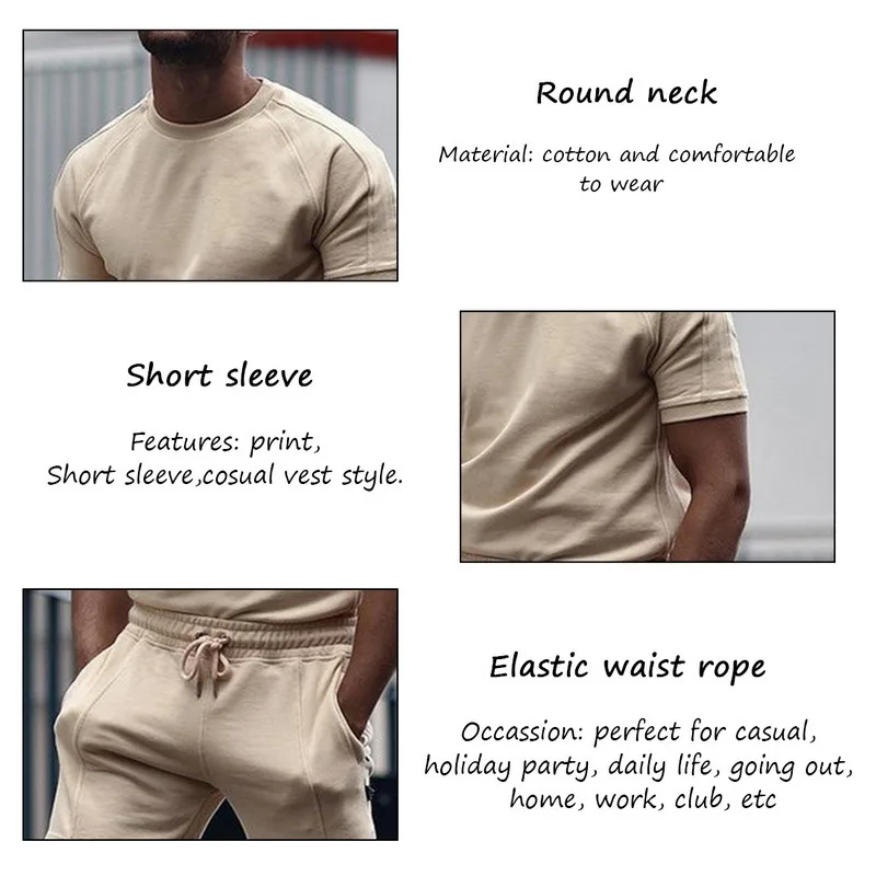 

Summer Solid Short Sleeve Casual Sport Suit 2021 New Fashion Two Piece T-shirt Shorts Tracksuit Men Set Fitness Bodybuilding