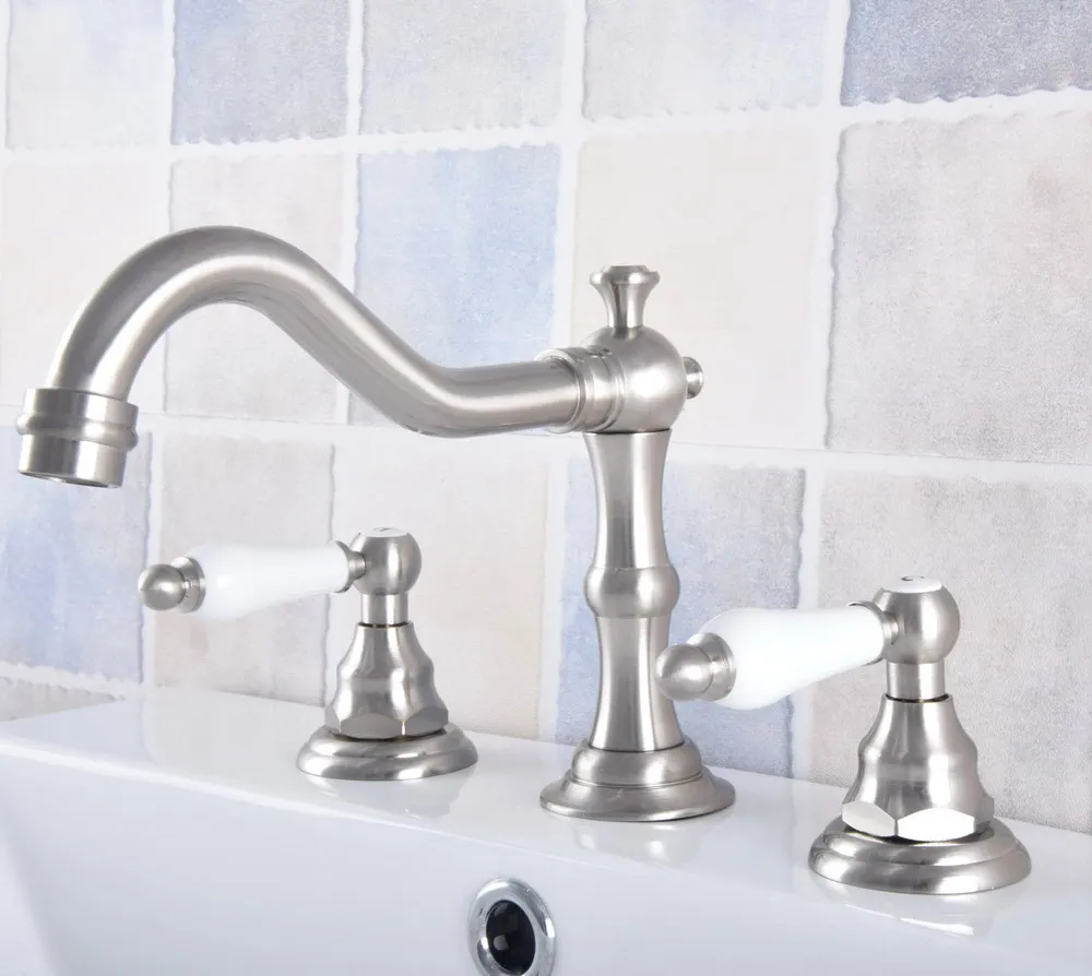 Brass Deck Mounted Bathroom Basin Faucet Widespread Vanity S