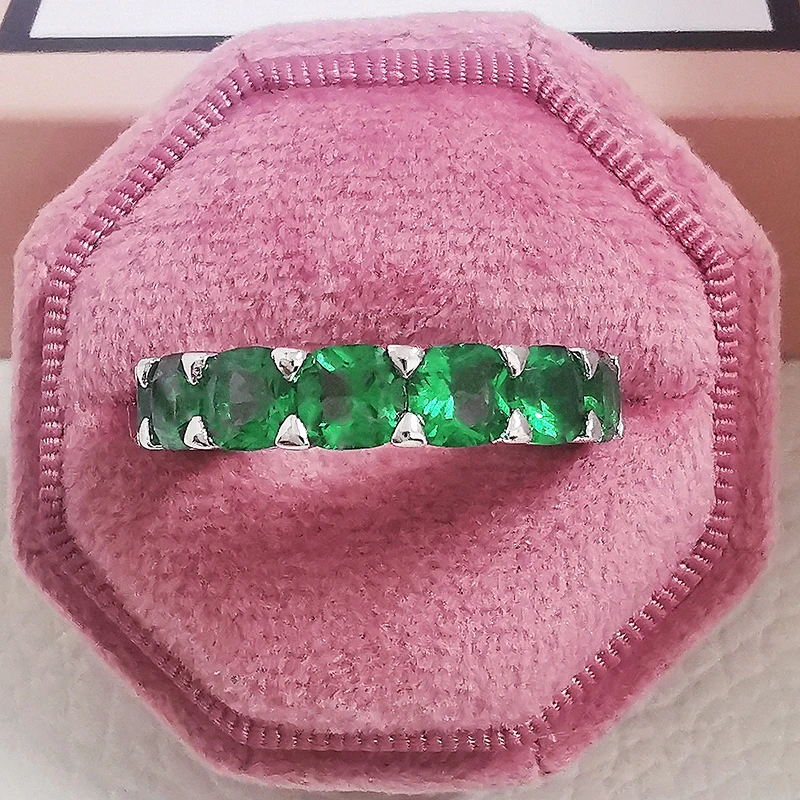 

Cushion Cut CZ 925 Sterling Silver Wedding Ring Set For Women Bride Engagement Fashion Jewelry Bands Eternity Gift R6032-Green