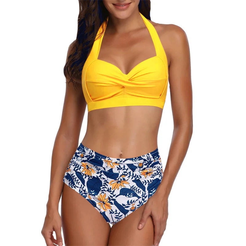 Купальник бикини женский с завышенной талией халтер пикантный купальник