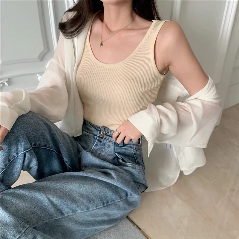 Women Cotton Ribbed Tank Top T-Shirt Sports Gym Fashion Casual Sleeveless Tee Plus Size Stretchy Blouse M30284