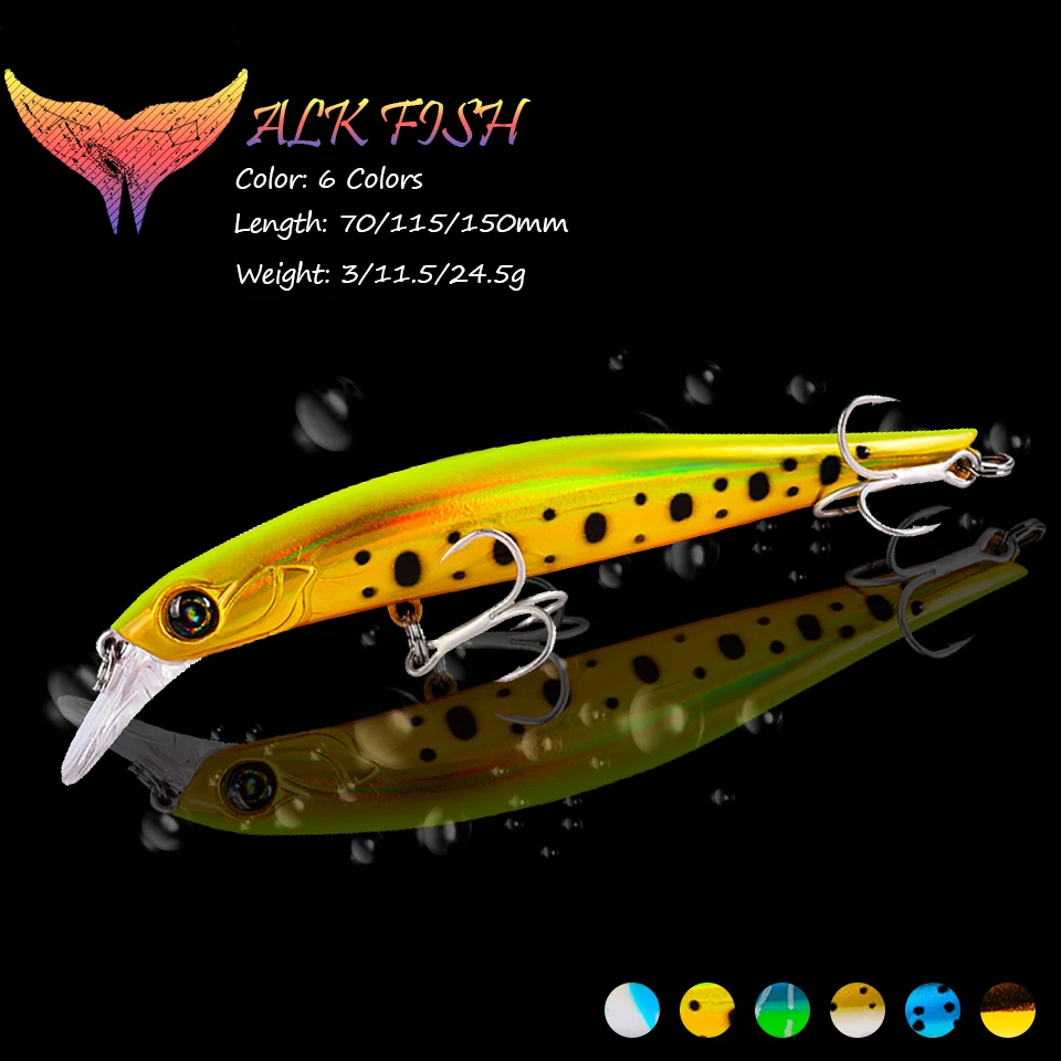 

WALK FISH 1PCS 3g/11.5g/24.5g Minnow Fishing Lure Wobblers 3D Eyes Fishing Hard Baits Plastic Artificial Blood Trough Three Hook