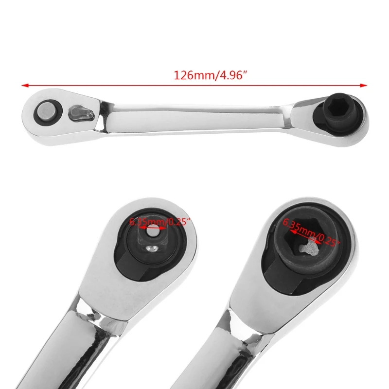 

1/4" Dual Head Square Ratchet Socket Wrench Hex Bit Driver Screwdriver 72-Tooth