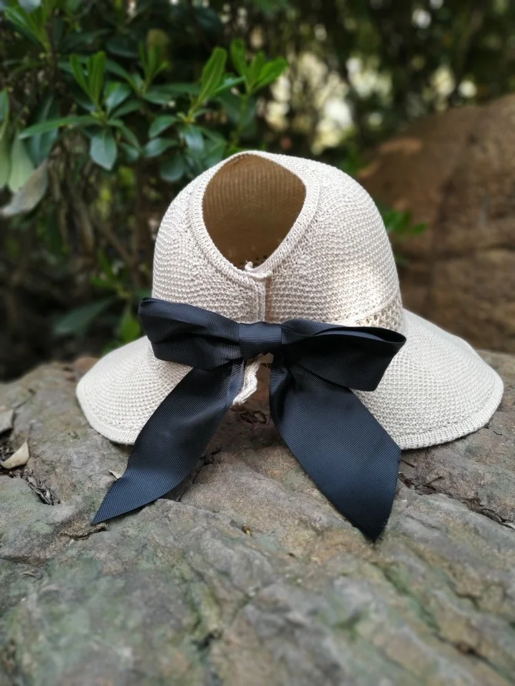 

Woman Sun Hats Female Bowknot Visor Caps Hand Made Straw Summer Cap Casual Shade Hat Empty Top Hat girls Beach hat