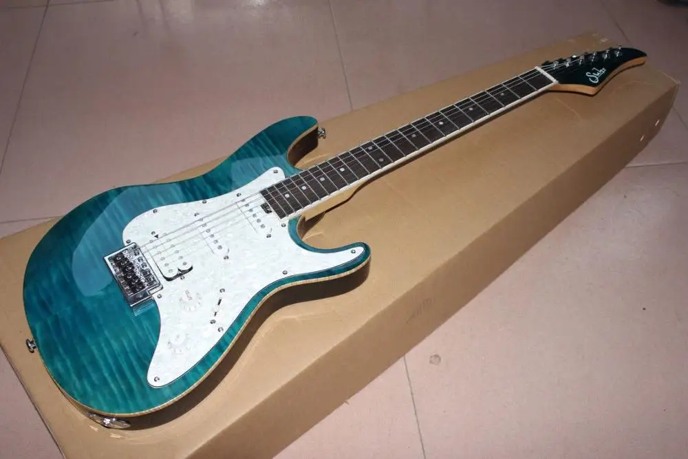 

electric guitar.blue color tiger flame gitaar.high quality pickups.handmade 6 stings rosewood fingerboard guitarra.real photo