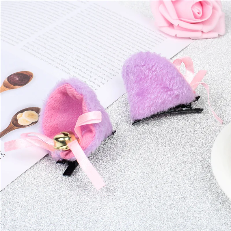 

Cat Ears Bell Hair Clip Cosplay Party Fox Long Fur Lovely Costume Hair Clip Halloween Gift Hair Accessory