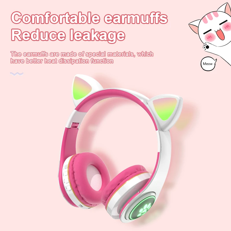 

Wireless Bluetooth Cat Ear Headset Supports Head-Mounted RGB Adapter PS4 Gamer PC Phone LED Children's Helmet With Microphon