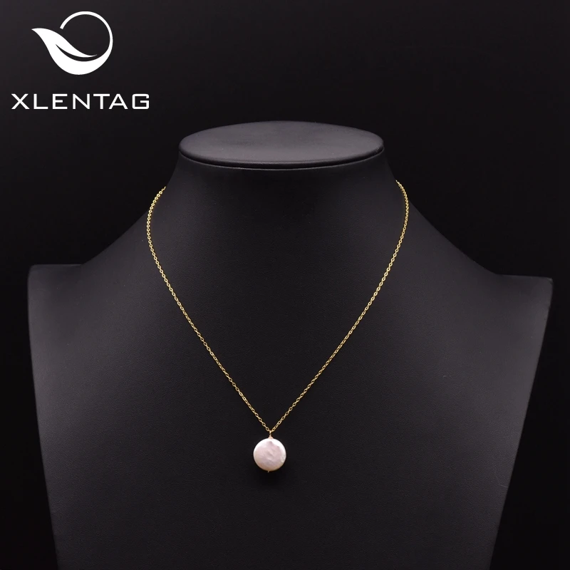 

XlentAg 925 Sterling Silver Natural Fresh Water Blue Pearl Necklace For Women Party Wedding Fine Jewellery Kolye GN0109