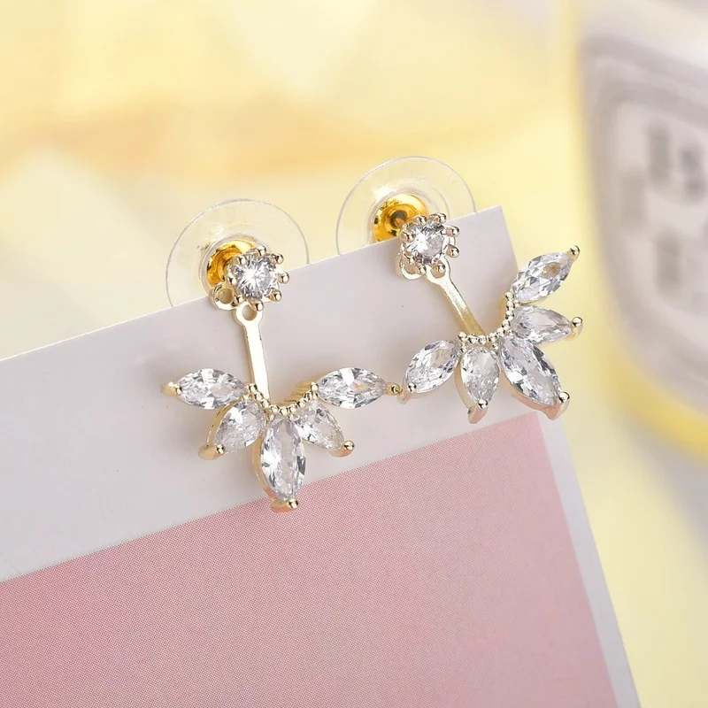 Trendy Cubic Zircon Sliver Color Flower Jacket Earrings for Women Girl Gift Jewelry | Украшения и аксессуары