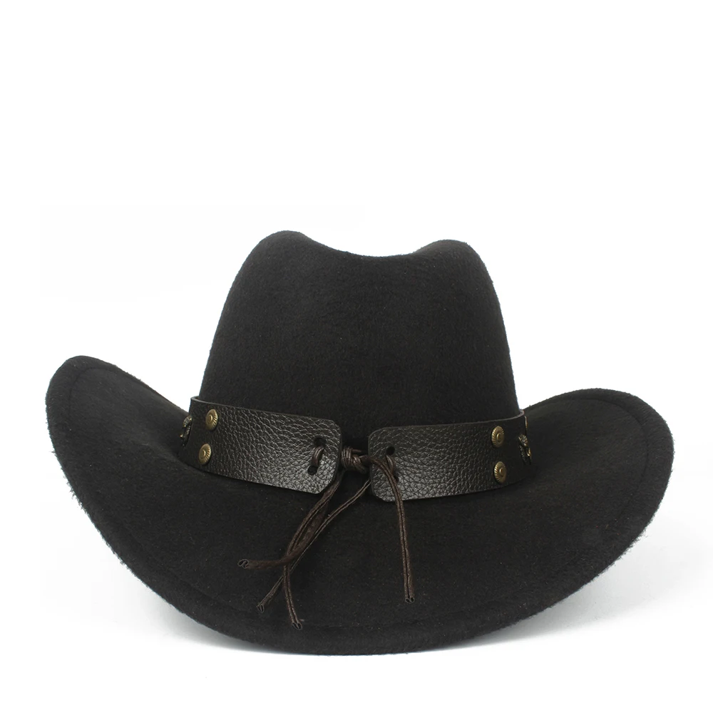 Крутая Детская шерстяная ажурная ковбойская шляпа в западном стиле с