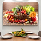 Картины корзины с аппетитными овощами и фруктами и зеленой едой на холсте художественный постер для ресторана Декор еды