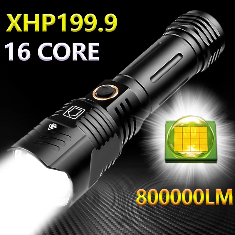 Фонарик XHP199.9 18650 лм светодиодный 16-ядерный водонепроницаемый IPX6 с зумом 5 режимов