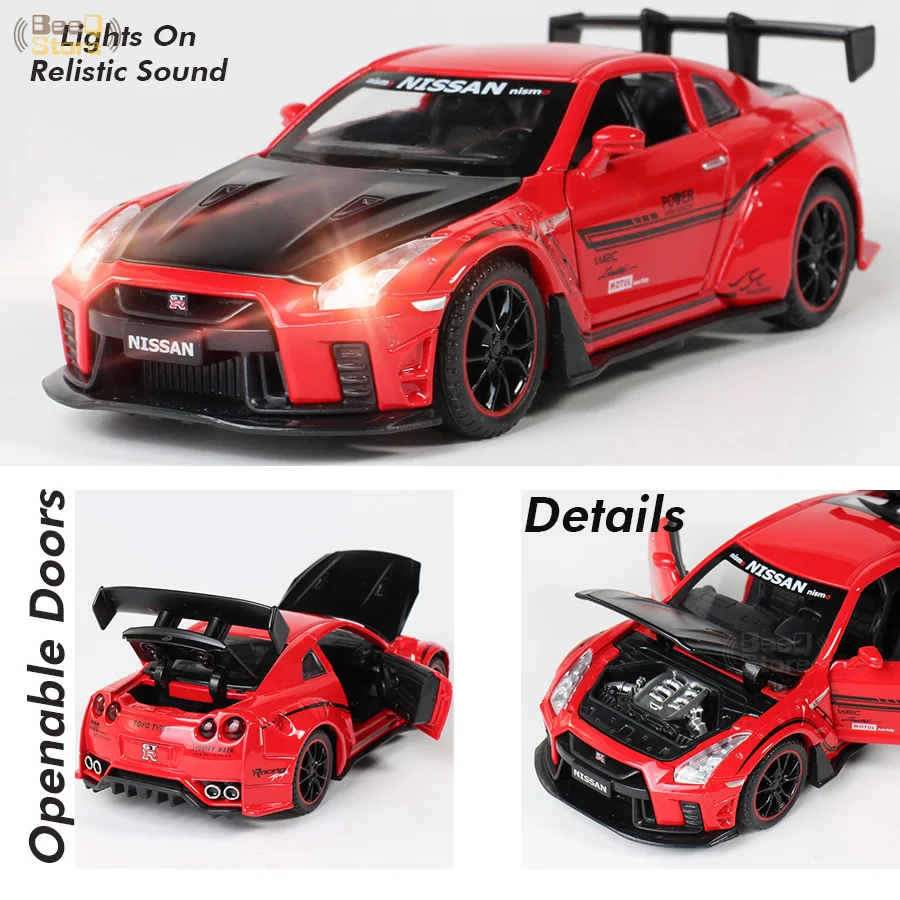 Автомобиль из сплава 1:32 NISSAN GTR R35 с широким кузовом Модель гоночного автомобиля